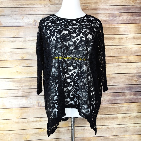 Alberto Makali Tops - Alberto Makali Sheer Black Floral Lace Blouse